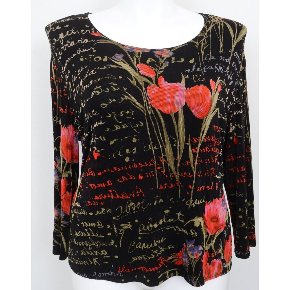 Marisol Floral Stretch Top Womens Size XL Artsy Feminine Romantic Blouse Top